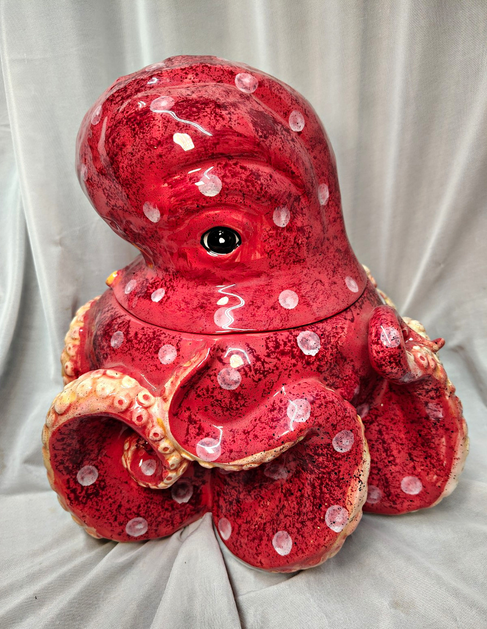 Blue Sky Ceramic 12.5 X12.5 X10 Red Octopus Cookie Jar with Lid New